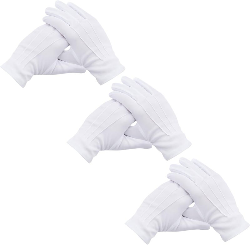 Vonokee Parade 3 Pairs White Uniform Gloves - Formal Tuxedo Costume Honor Guard Police Server Funeral Gloves - Image 2
